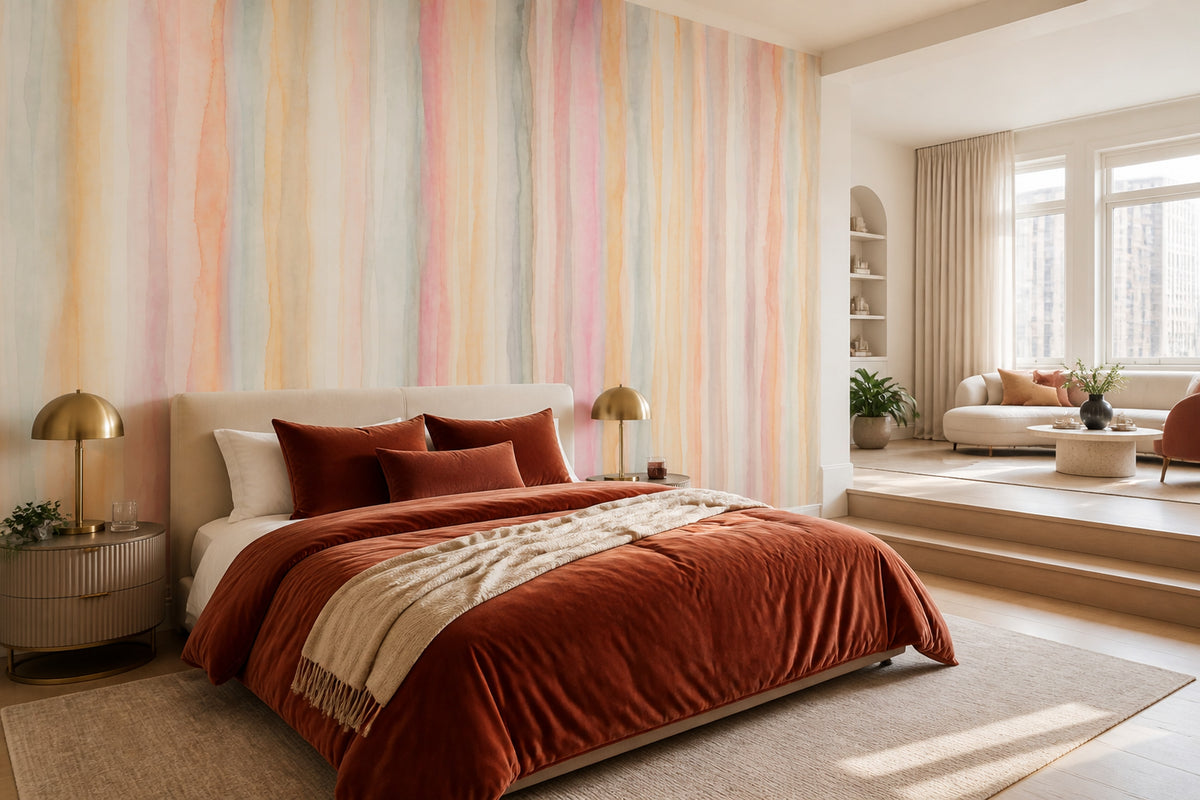 Watercolor Stripes Wallpaper Pastel Abstract Wall Mural