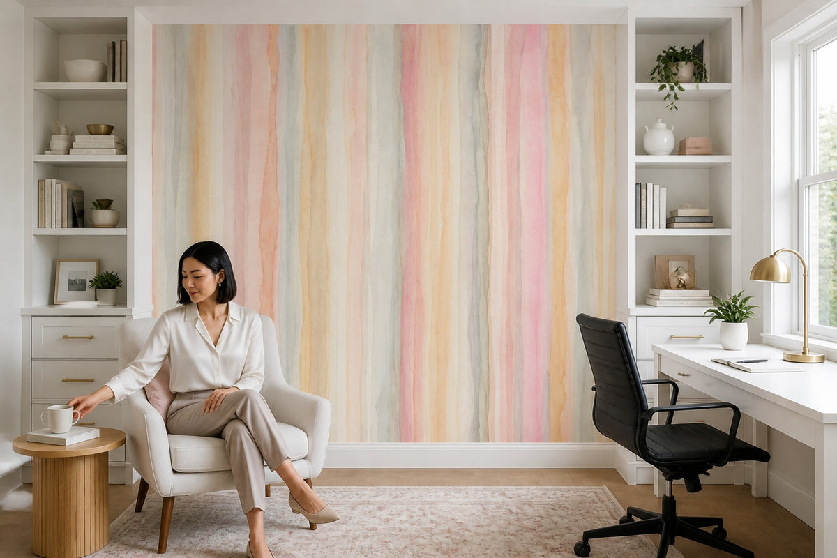 Watercolor Stripes Wallpaper Pastel Abstract Wall Mural