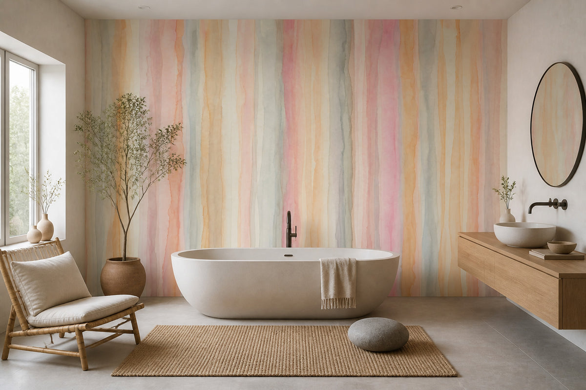 Watercolor Stripes Wallpaper Pastel Abstract Wall Mural