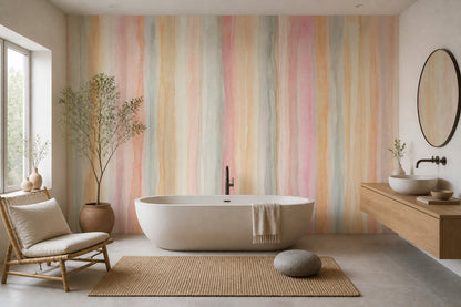 Watercolor Stripes Wallpaper Pastel Abstract Wall Mural
