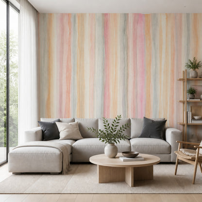 Watercolor Stripes Wallpaper Pastel Abstract Wall Mural