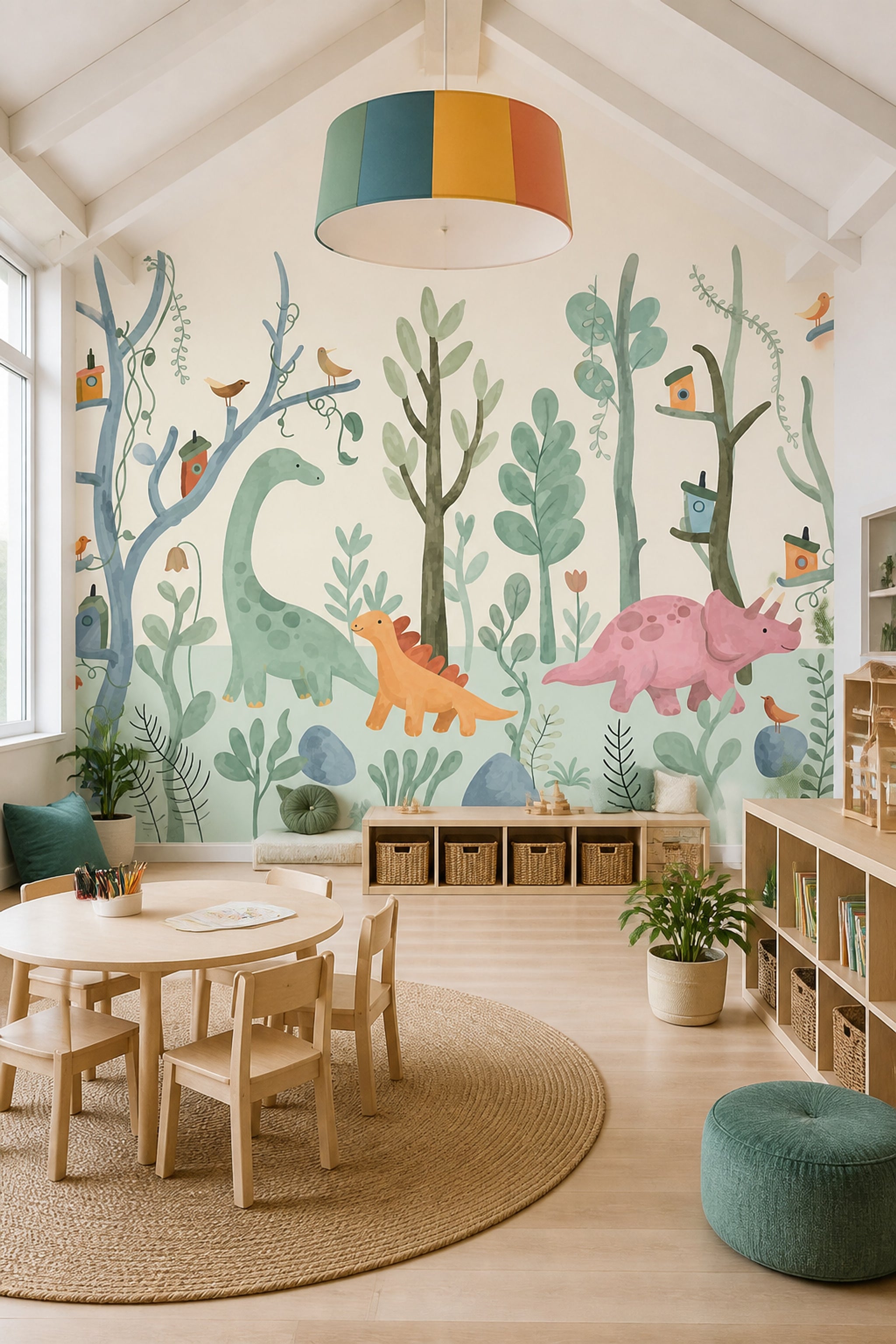 Whimsical Forest Wallpaper Enchanted Woodland Removable Dinosaur Wall Decor