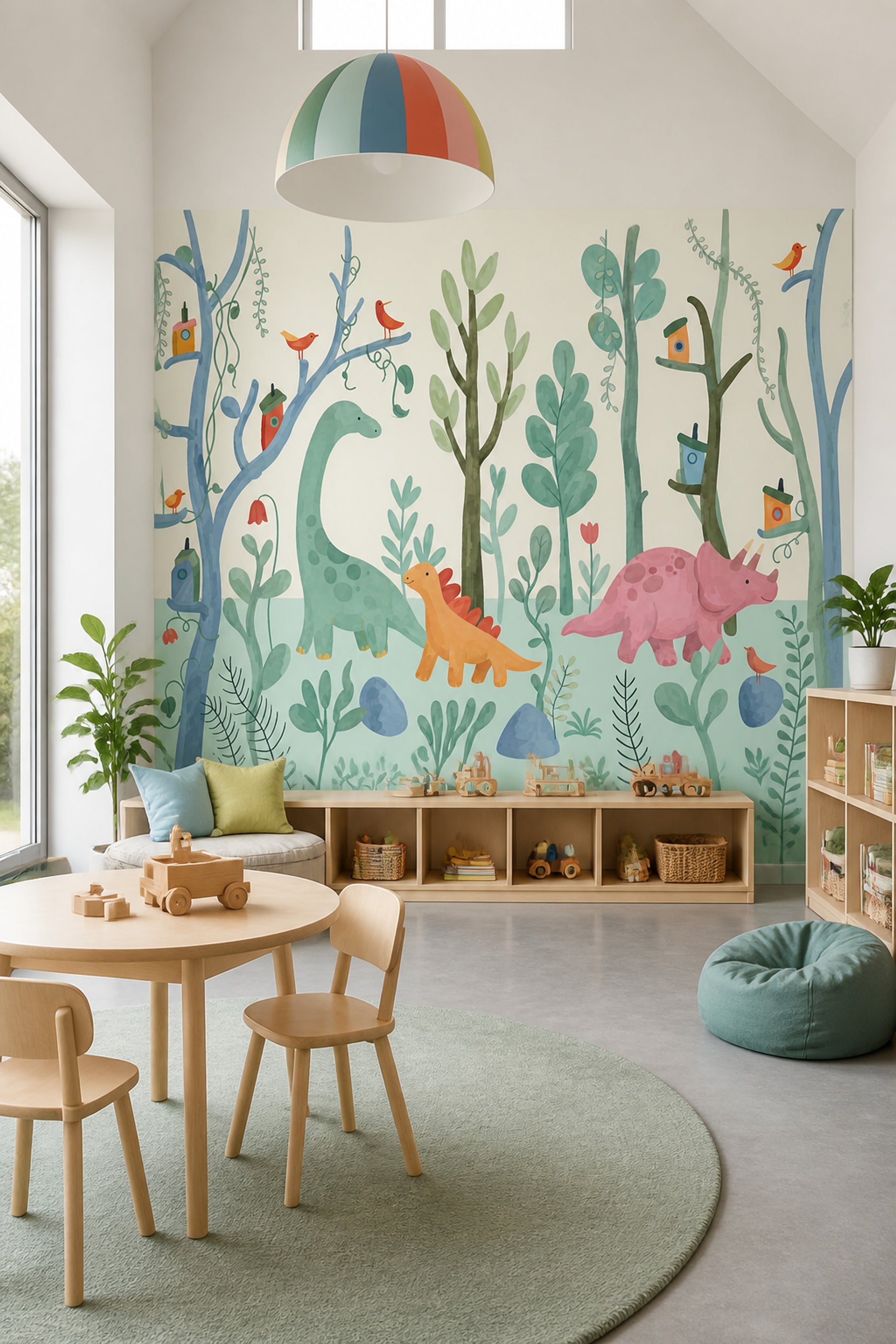 Whimsical Forest Wallpaper Enchanted Woodland Removable Dinosaur Wall Decor