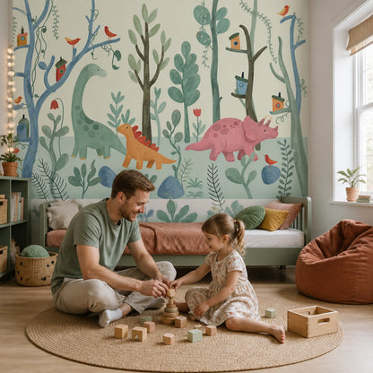 Whimsical Forest Wallpaper Enchanted Woodland Removable Dinosaur Wall Decor