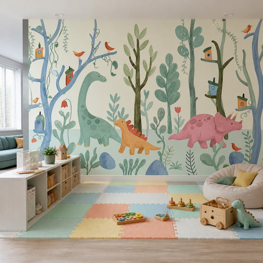 Whimsical Forest Wallpaper Enchanted Woodland Removable Dinosaur Wall Decor
