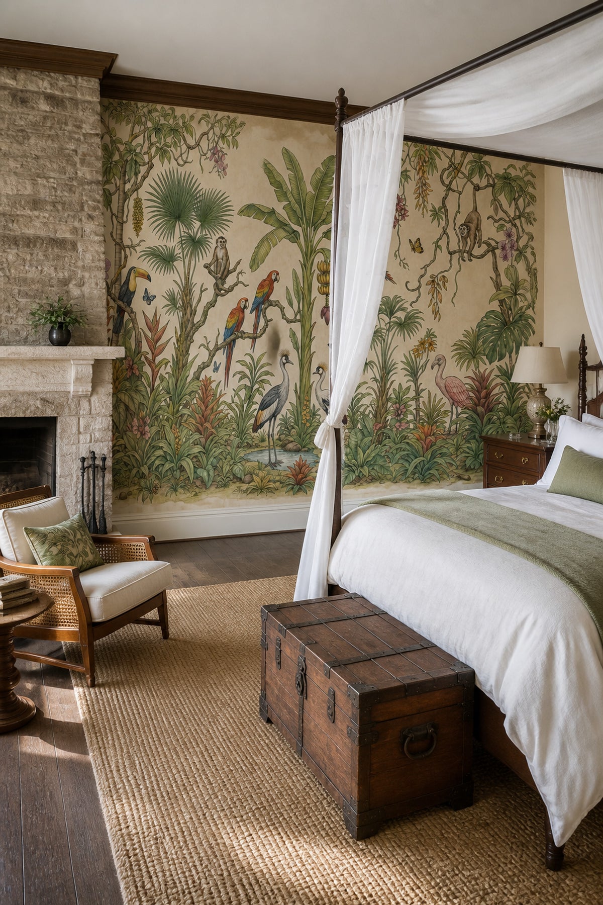 Tropical Jungle Wallpaper Botanical Exotic Birds Removable Wall Decor