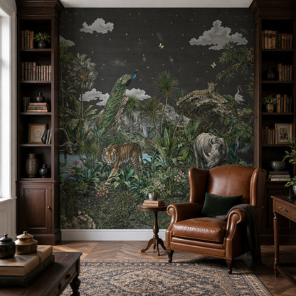 Dark Tropical Jungle Wallpaper Wild Animals Botanical Landscape Removable Wall Decor