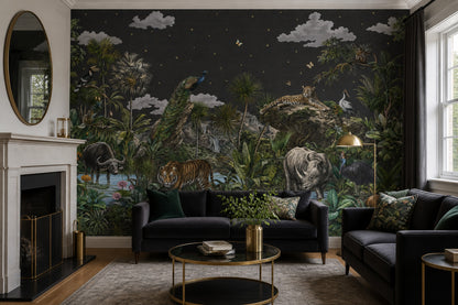 Dark Tropical Jungle Wallpaper Wild Animals Botanical Landscape Removable Wall Decor