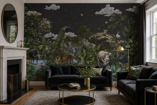 Dark Tropical Jungle Wallpaper Wild Animals Botanical Landscape Removable Wall Decor
