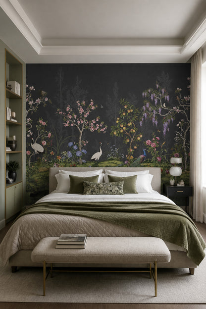 Chinoiserie Wallpaper Floral Garden Removable Traditional Landscape Wall Decor
