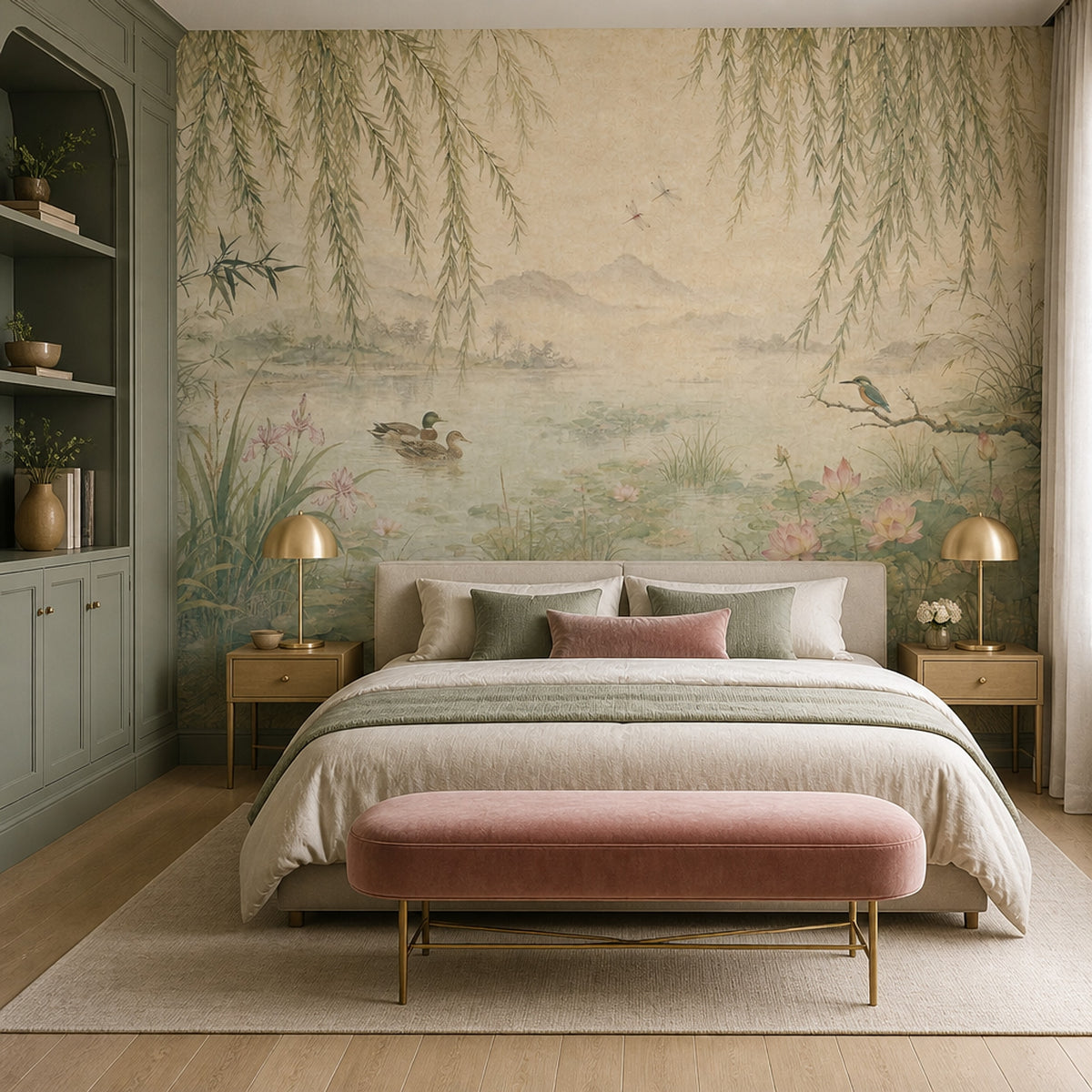 Willow Wallpaper Pond Lotus Wall Mural