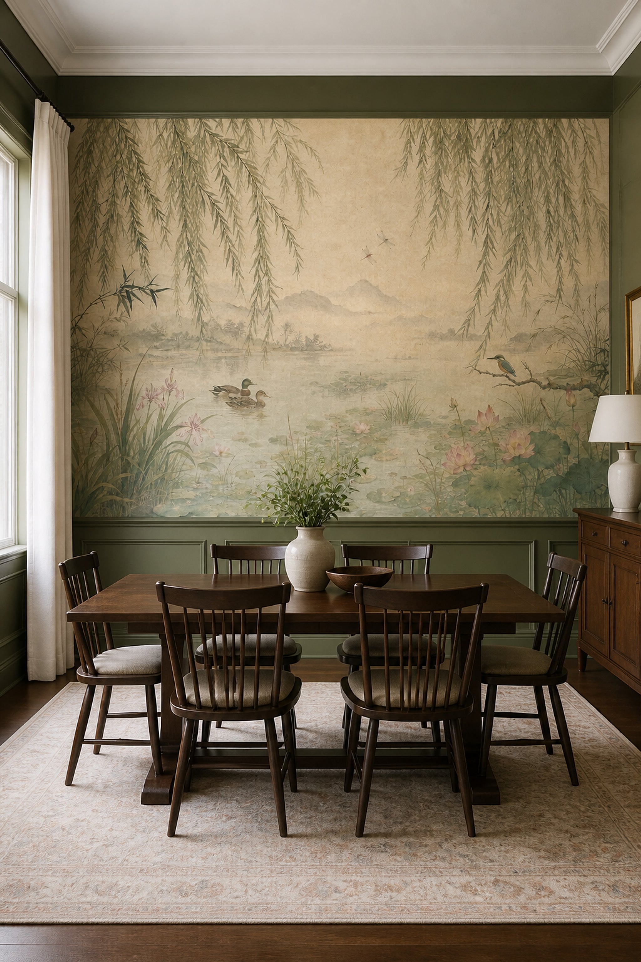 Willow Wallpaper Pond Lotus Wall Mural
