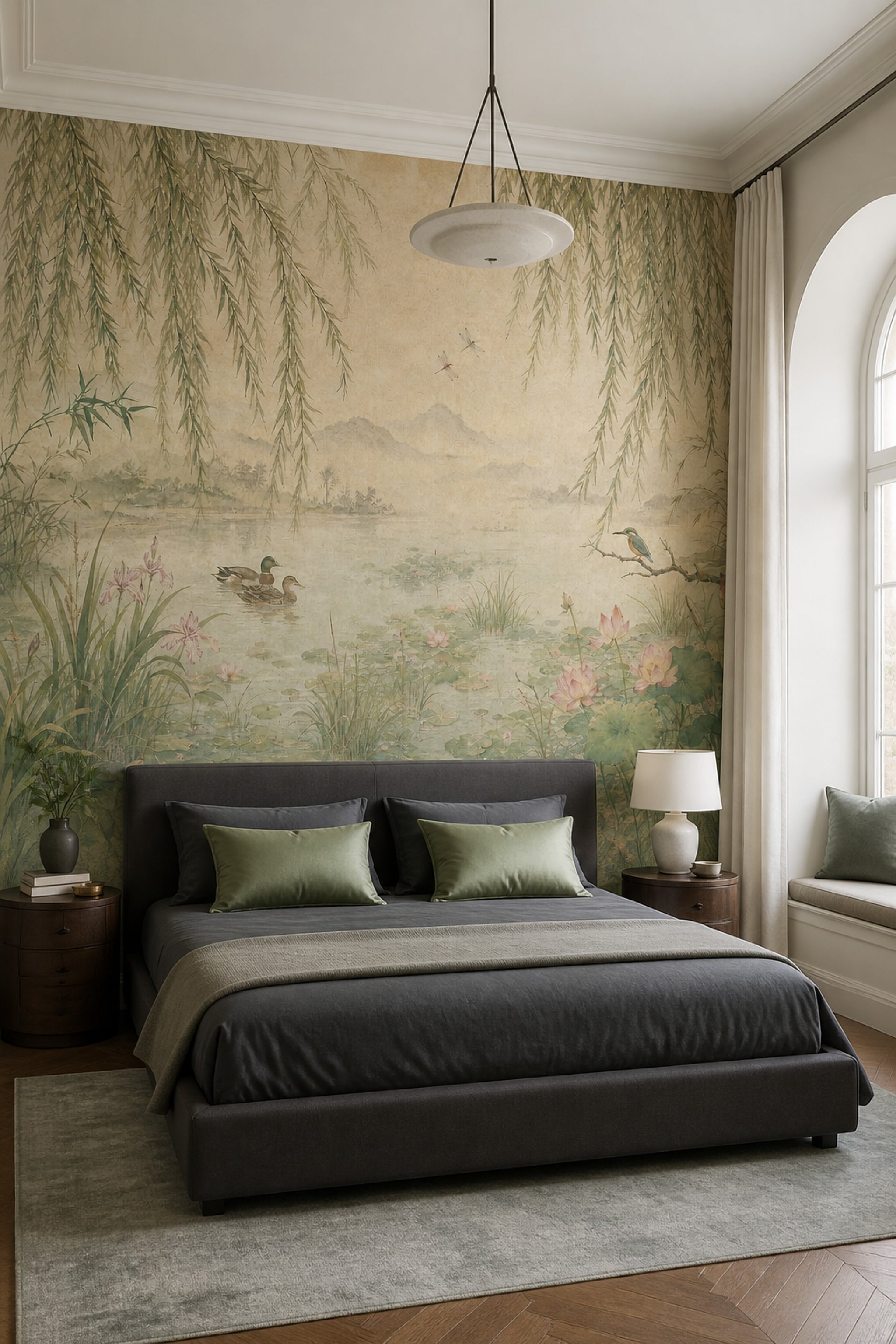 Willow Wallpaper Pond Lotus Wall Mural