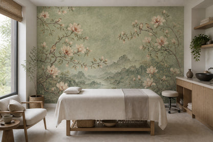 Muted Green Wallpaper Scenic Landscape Removable Wall Decor
