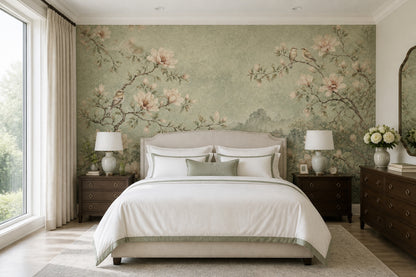Muted Green Wallpaper Scenic Landscape Removable Wall Decor
