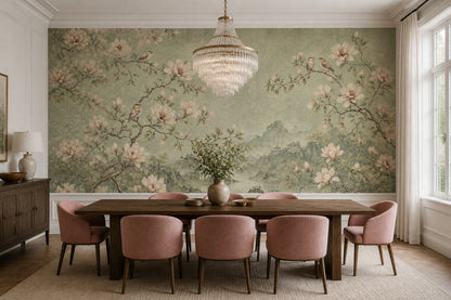 Muted Green Wallpaper Scenic Landscape Removable Wall Decor