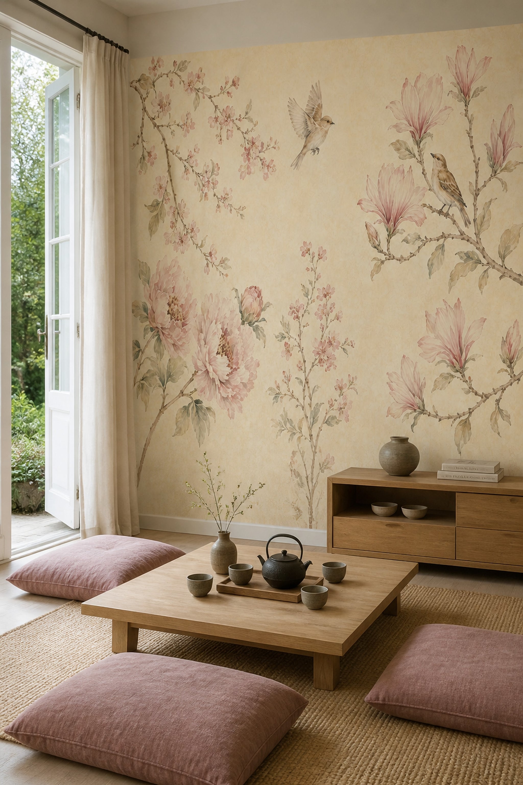 Chinoiserie Wallpaper Floral Birds Removable Wall Decor