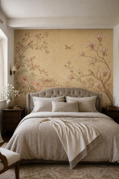 Muted Green Wallpaper Scenic Landscape Chinoiserie Wall Mural