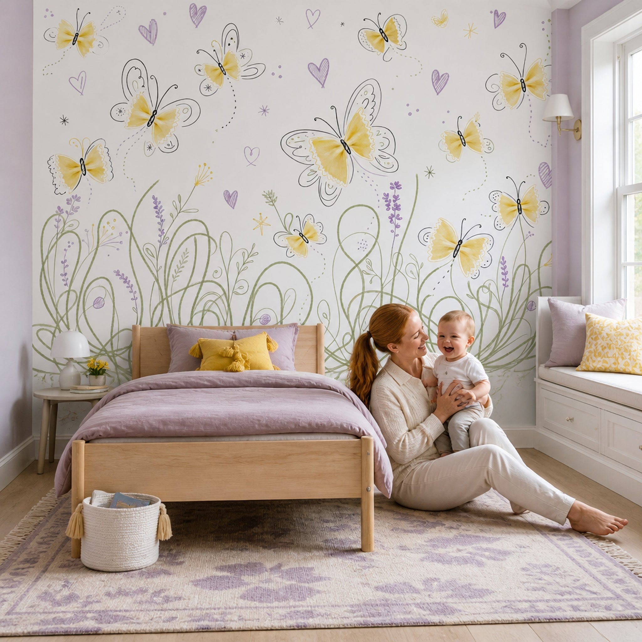 White Background Wallpaper Pastel Removable Doodle Wall Decor