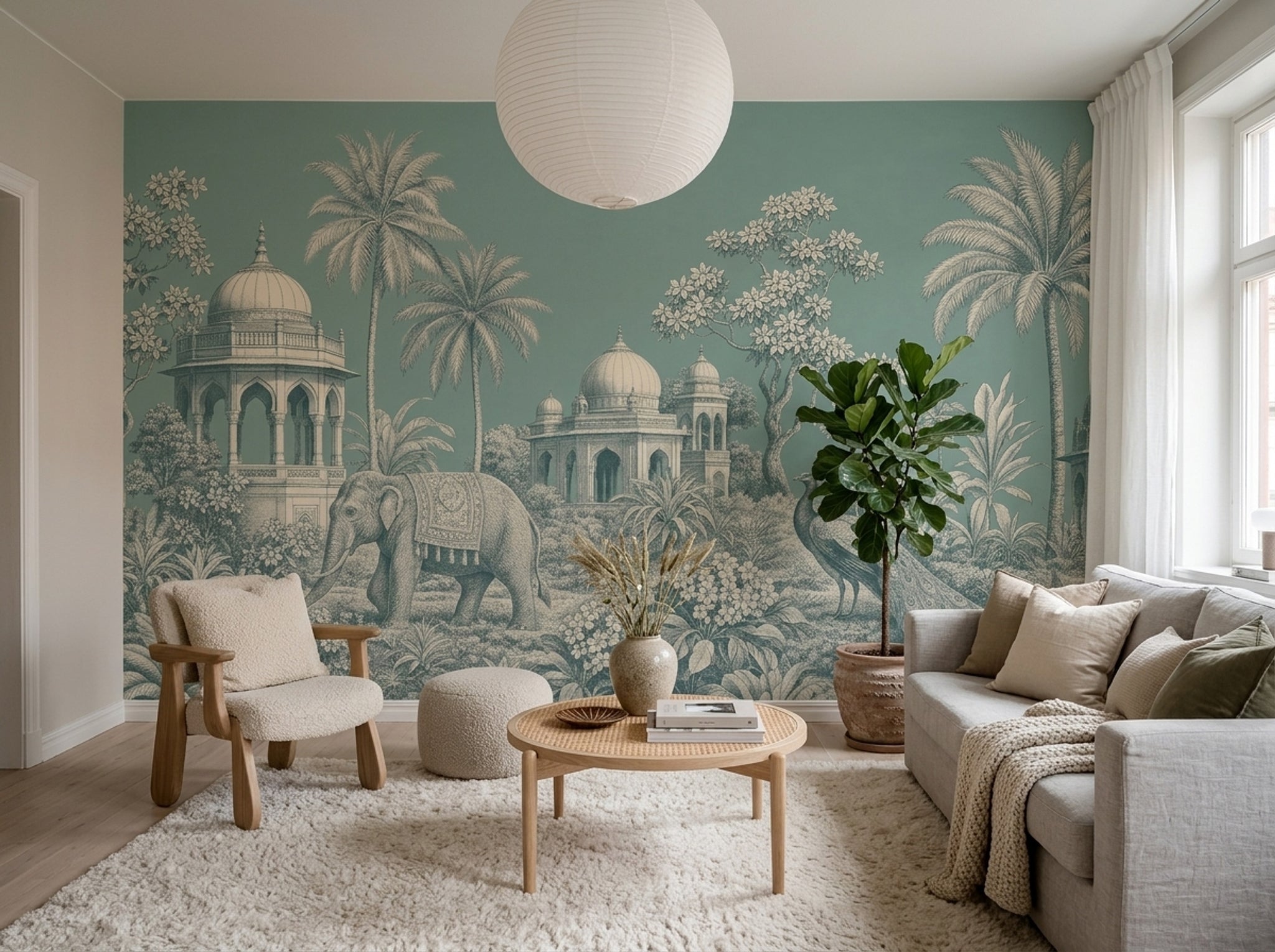 Scenic Landscape Wallpaper Tropical Pavilion Removable Elephant Wall Decor
