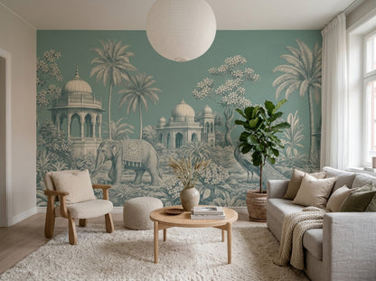 Scenic Landscape Wallpaper Tropical Pavilion Removable Elephant Wall Decor