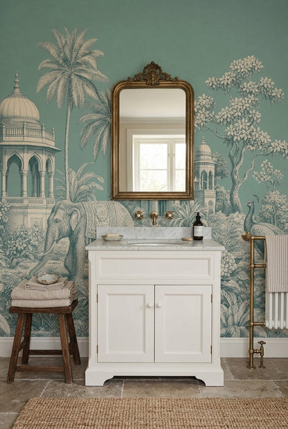 Scenic Landscape Wallpaper Tropical Pavilion Removable Elephant Wall Decor