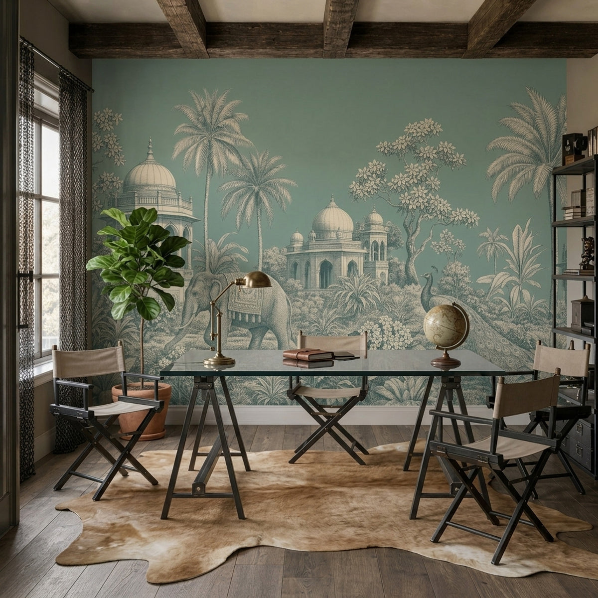 Scenic Landscape Wallpaper Tropical Pavilion Removable Elephant Wall Decor