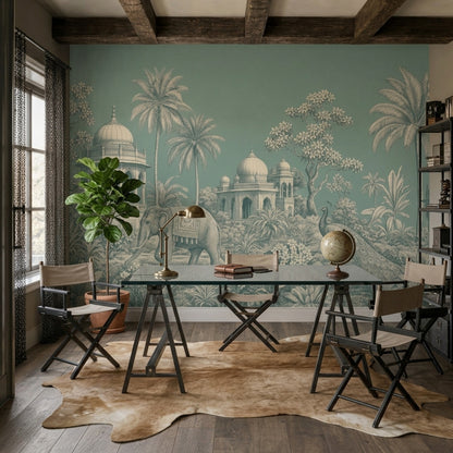 Scenic Landscape Wallpaper Tropical Pavilion Removable Elephant Wall Decor