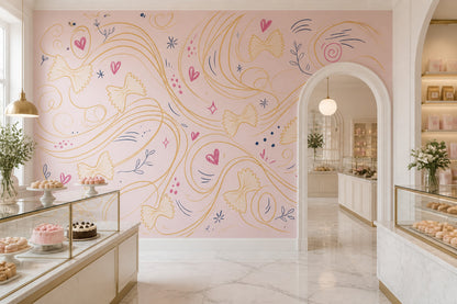 Gold Swirls Wallpaper Hearts Doodle Removable Wall Decor