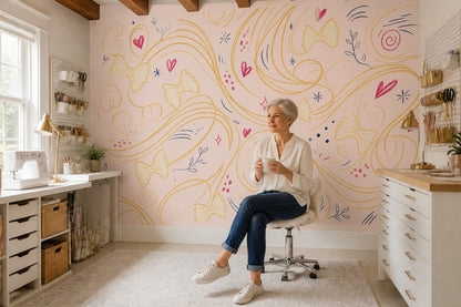Gold Swirls Wallpaper Hearts Doodle Removable Wall Decor