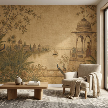Indian Landscape Wallpaper Mughal Garden Peacock Wall Mural