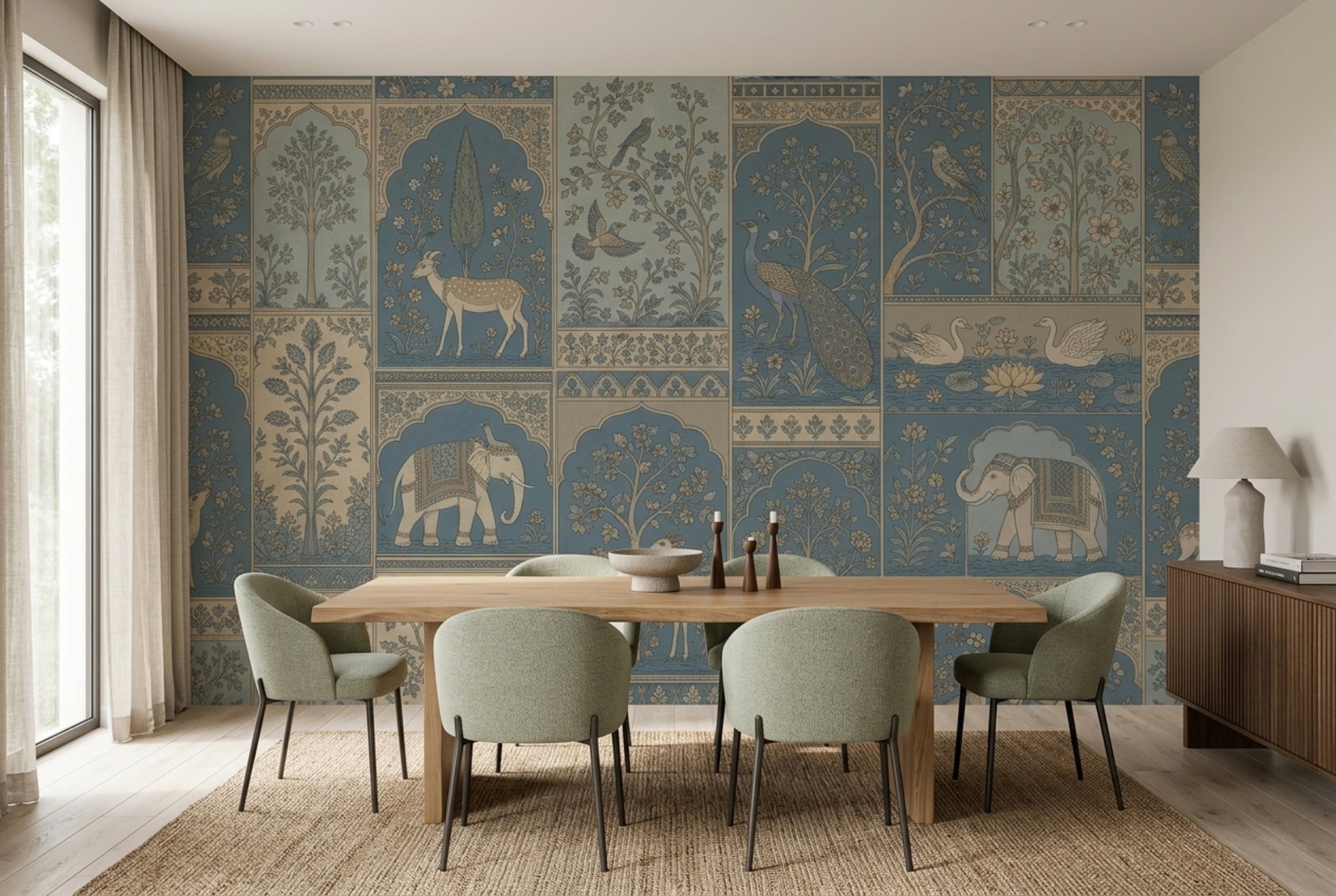 Indian Inspired Wallpaper Mughal Garden Toile Removable Wall Decor
