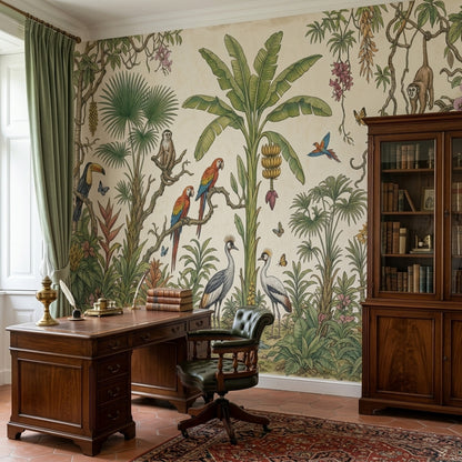 Tropical Jungle Wallpaper Botanical Exotic Birds Removable Wall Decor