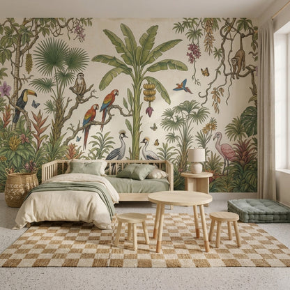 Tropical Jungle Wallpaper Botanical Exotic Birds Removable Wall Decor