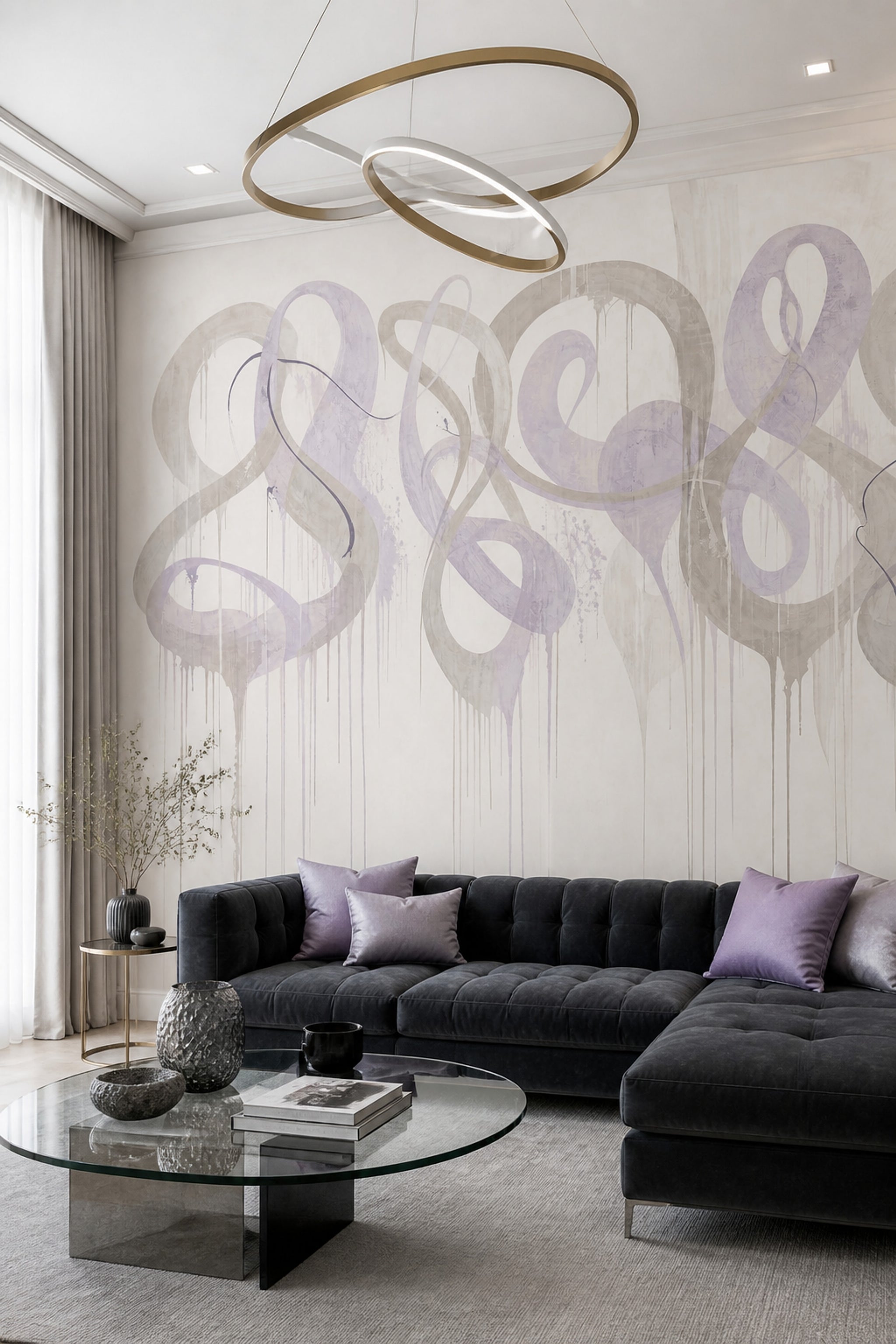 Abstract Wallpaper Ribbon Loops Removable Brushstroke Wall Decor