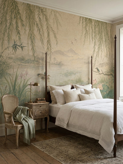 Willow Wallpaper Pond Lotus Wall Mural
