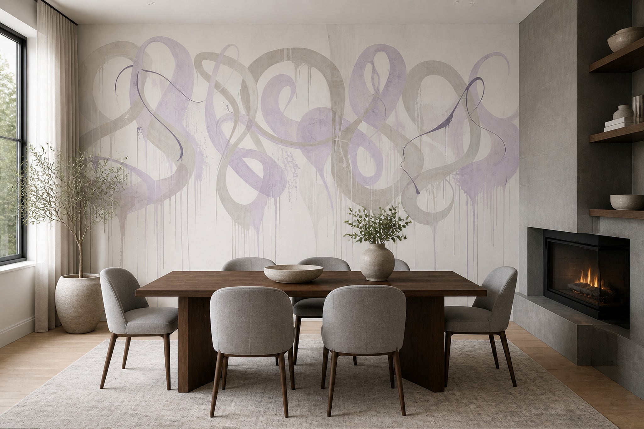 Abstract Wallpaper Ribbon Loops Removable Brushstroke Wall Decor