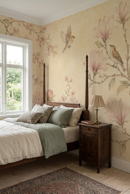 Chinoiserie Wallpaper Floral Birds Removable Wall Decor