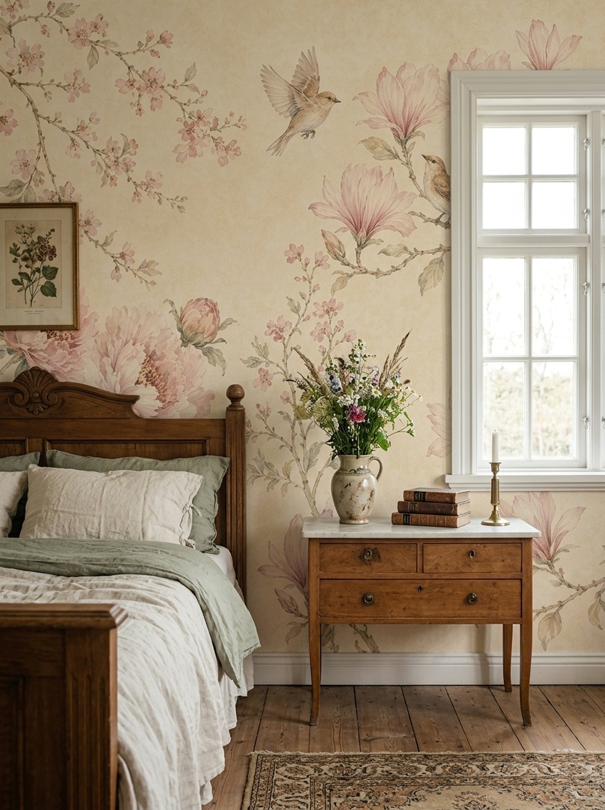 Chinoiserie Wallpaper Floral Birds Removable Wall Decor