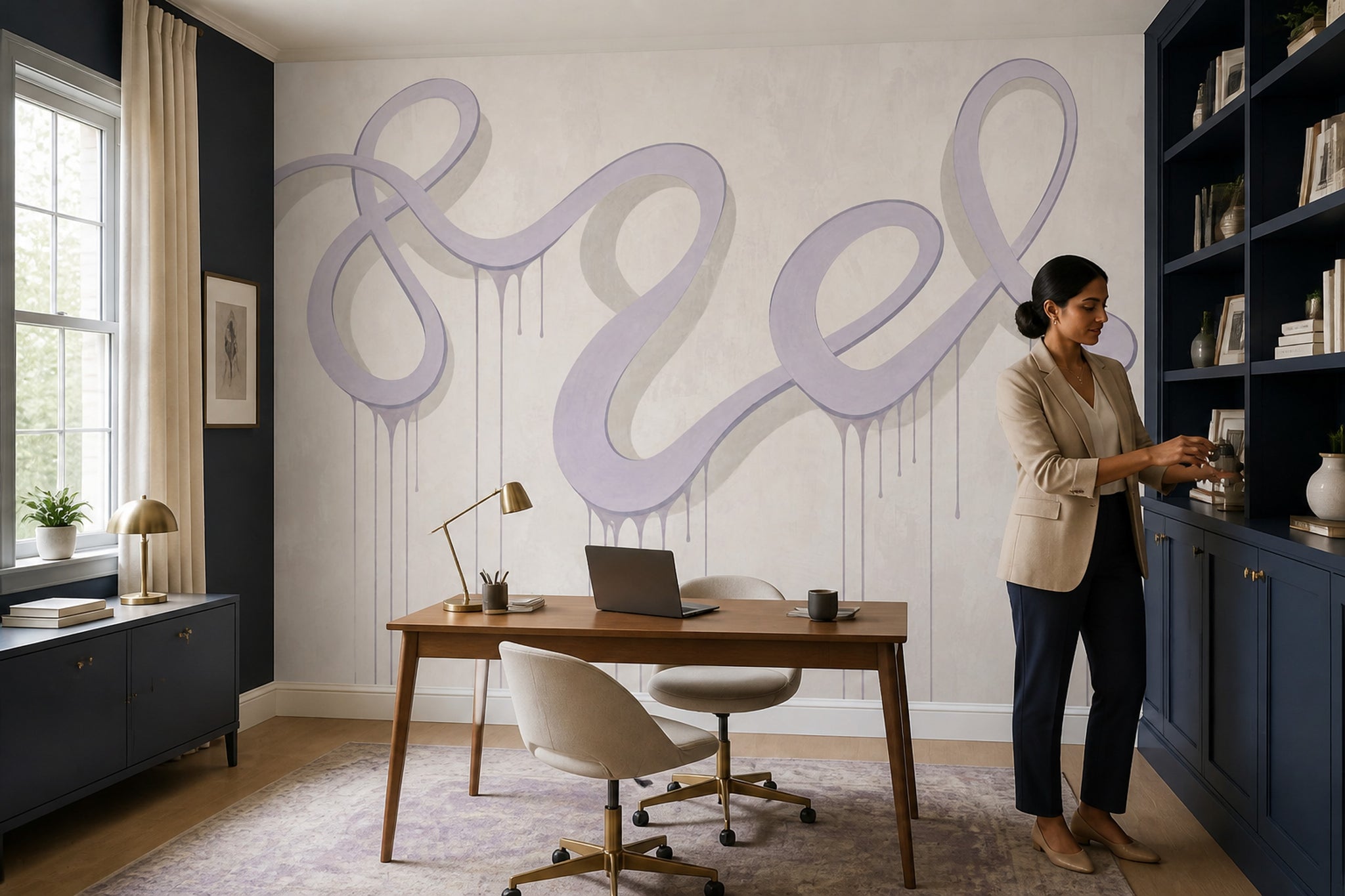 Abstract Wallpaper Lavender Ribbon Removable Paint Drips Wall Decor