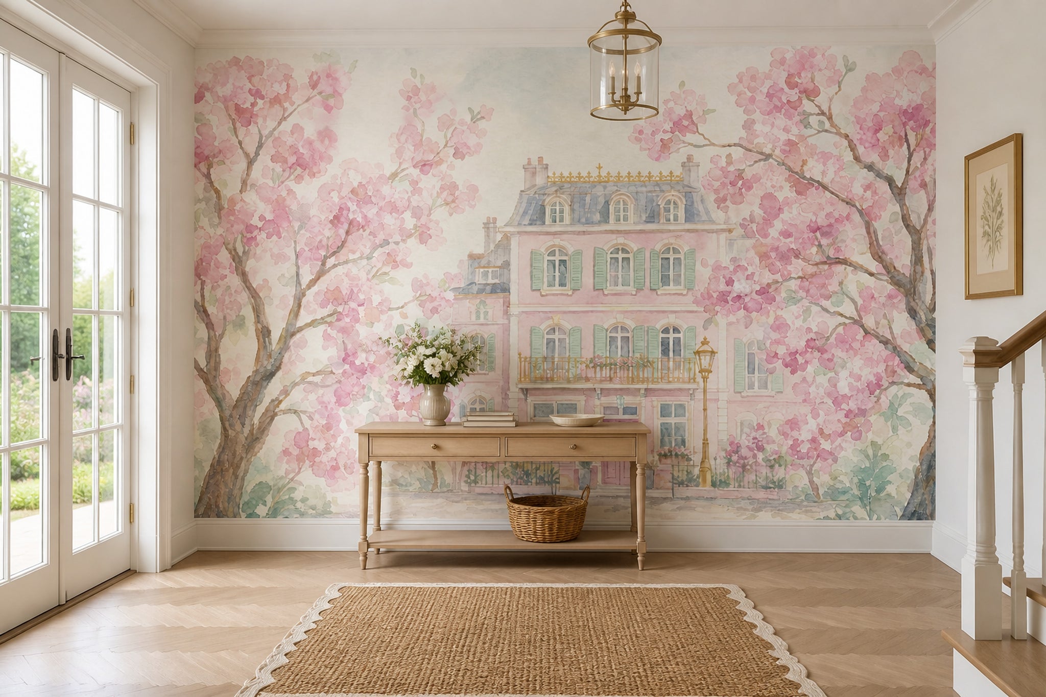 Muted Green Wallpaper Spring Watercolor Removable Wall Decor