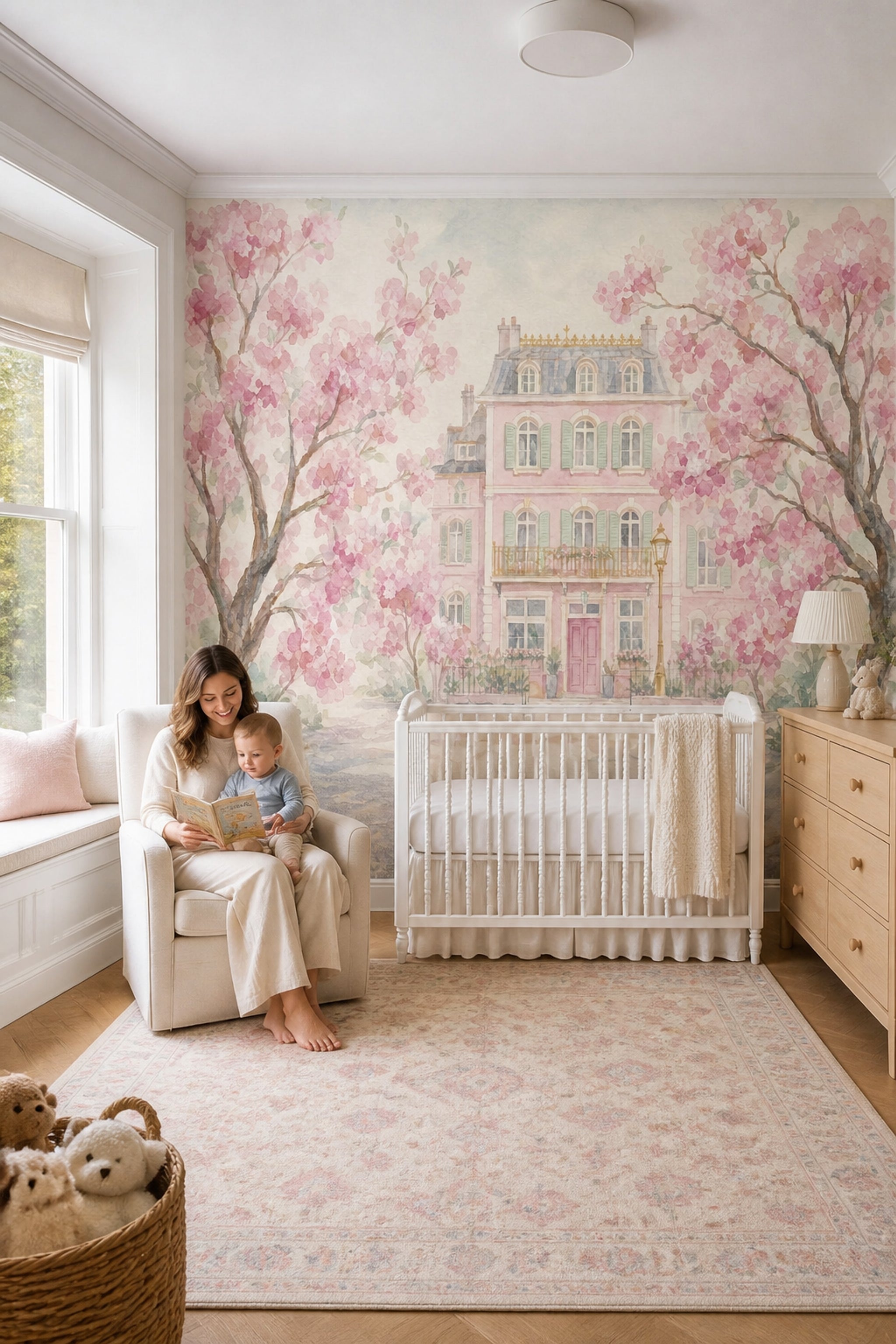 Muted Green Wallpaper Spring Watercolor Removable Wall Decor