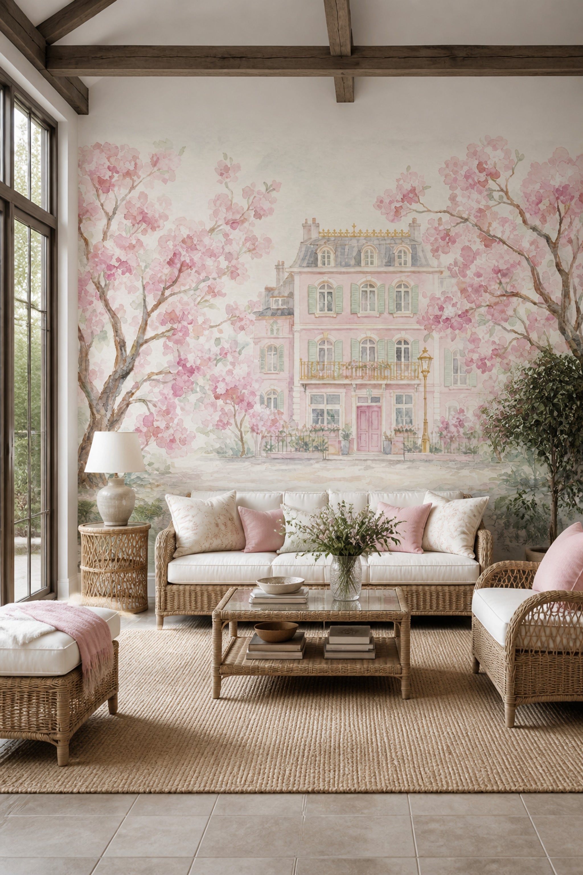 Muted Green Wallpaper Spring Watercolor Removable Wall Decor