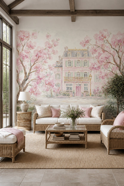 Muted Green Wallpaper Spring Watercolor Removable Wall Decor