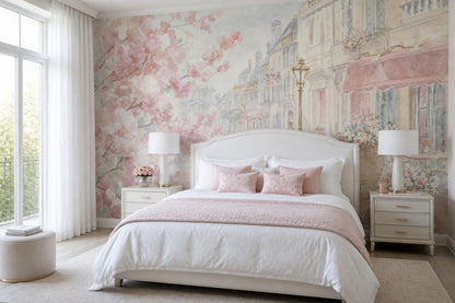 Pink Cherry Wallpaper Muted Green Removable Paris Wall Decor