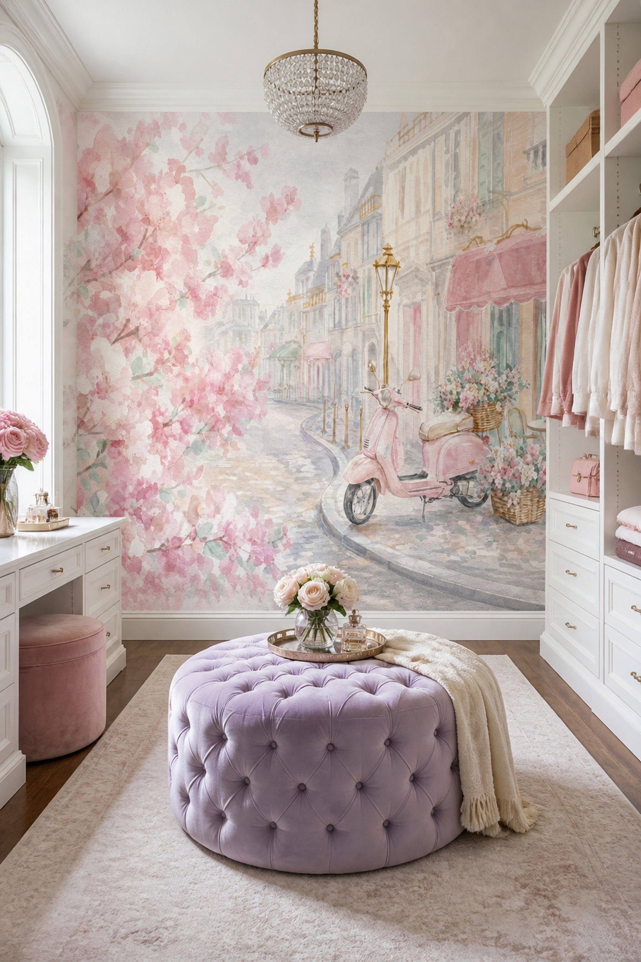 Pink Cherry Wallpaper Muted Green Removable Paris Wall Decor