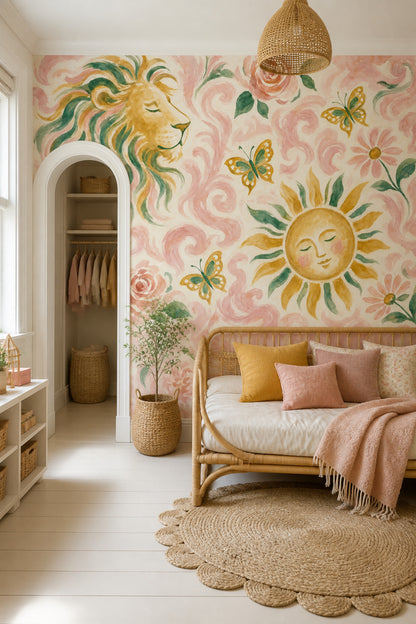 Muted Green Wallpaper Botanical Floral Wall Mural