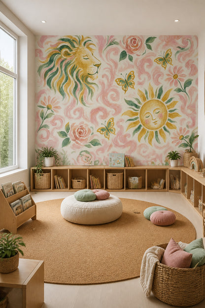 Muted Green Wallpaper Botanical Floral Wall Mural