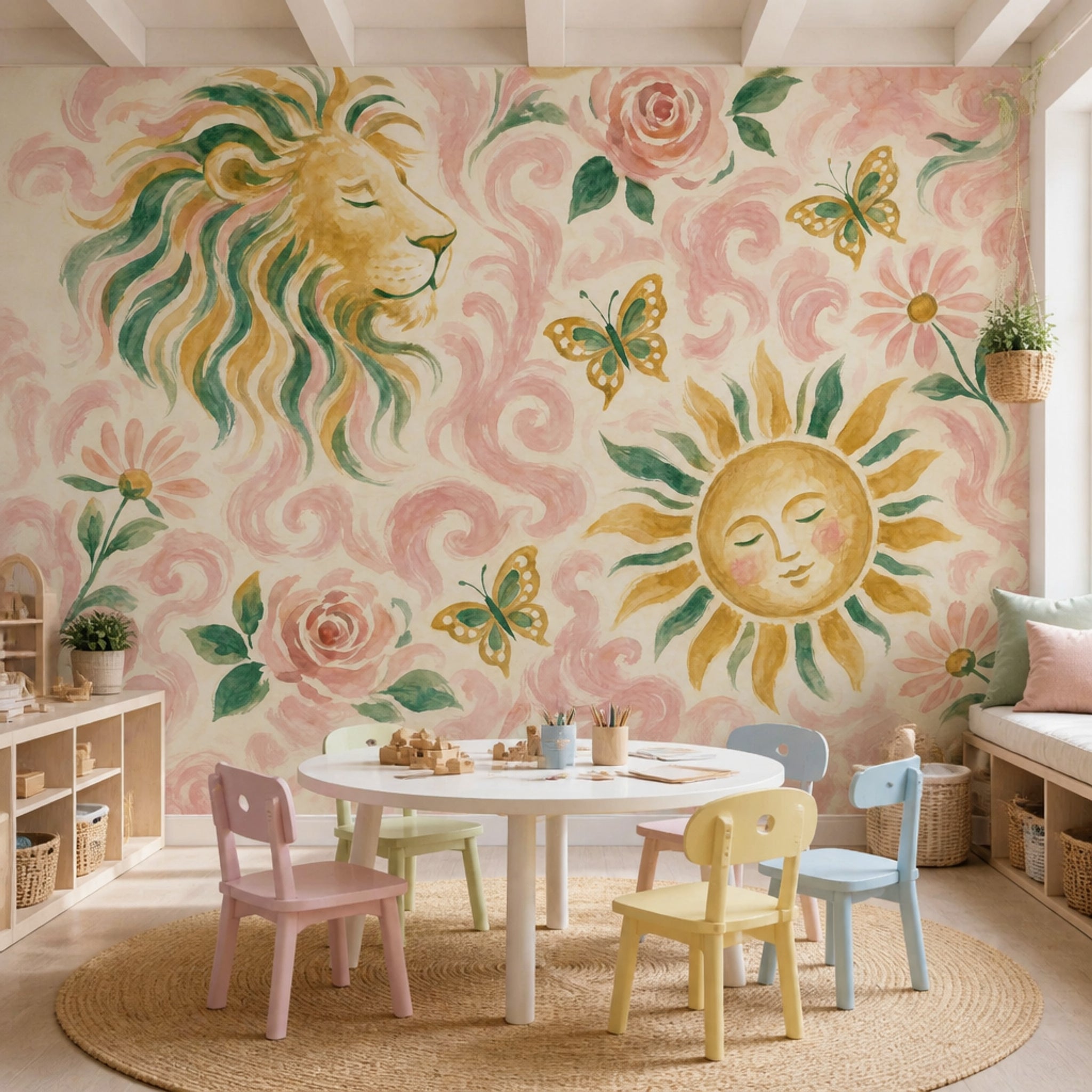 Muted Green Wallpaper Botanical Floral Wall Mural