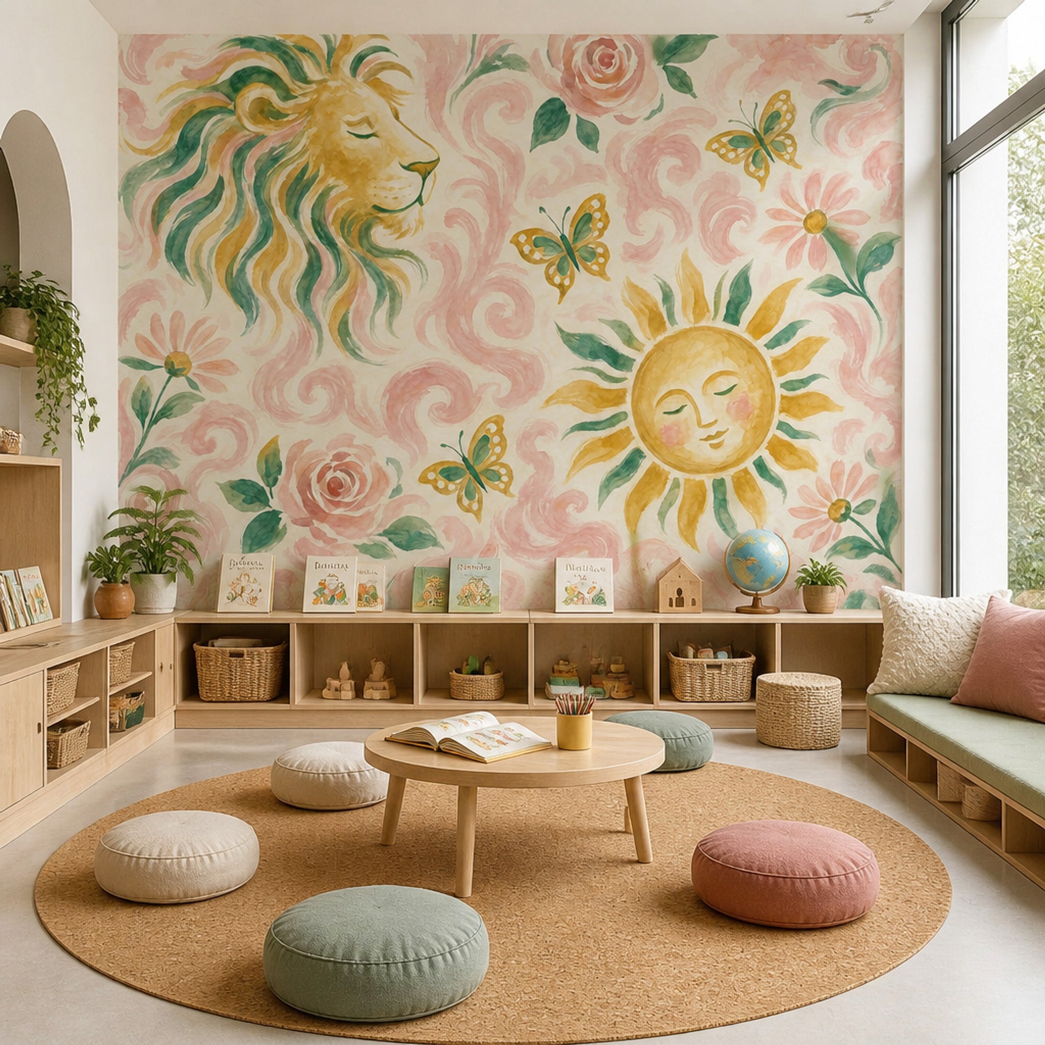 Muted Green Wallpaper Botanical Floral Wall Mural